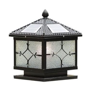 Imagem de CUTPOIY Poste Solar Lâmpada Exterior Impermeável Jardim Luz Ferro Vidro Pilar Lâmpada Quadrada Lâmpada de Piso Moderno Parque Gramado Decoração Coluna Luz, 31 * 34,5 cm