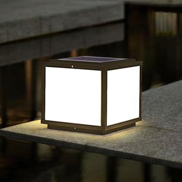 Imagem de CUTPOIY Tampas de poste solares para ambientes externos, caixa de alumínio à prova d'água, com lâmpadas de pilar de vidro, tampas de coluna externas, antiferrugem, luzes de tampas de deck de cerca
