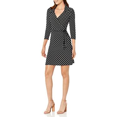 Imagem de Star Vixen Vestido feminino curto com manga 3/4 com gola, Ponto preto/branco, M