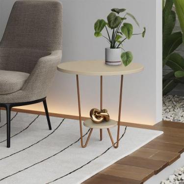 Imagem de Mesa Lateral Redonda Industrial Italy Ferro Cobre e Tampo Off-white - 