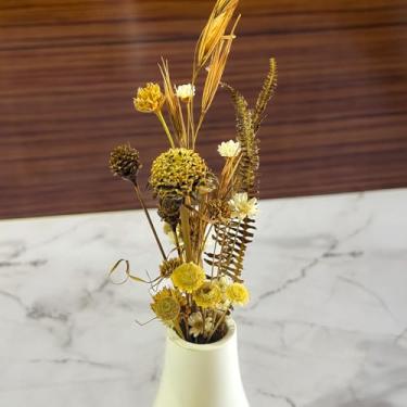 Imagem de Arranjo de Flores Sempre-Vivas Naturais em Vaso Decorativo, 15 cm, Branco com Padrão Art Déco (7)
