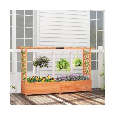 Imagem de Suporte para Flores Cama de jardim elevada de madeira com telhado suspenso, caixa de plantador, furos de drenagem para plantas trepadeiras, flores, vaso elevado Prateleira para Plantas