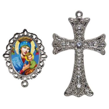Imagem de Crucifixo Para Terço de Noiva Relicario Nossa Senhora Perpetuo Socorro