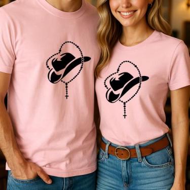 Imagem de Blusa Algodão Camiseta Casal Country Estampa Chapéu Terço Grande Modin