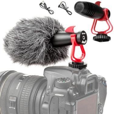 Imagem de Microfone espingarda universal para câmera–microfone de câmera para smartphones DSLR, iPhone e Android – compatível com câmeras Canon EOS, Nikon e Sony–com suporte de choque