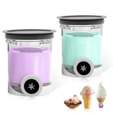 Imagem de Pacote com 2 frascos e tampas Swirl CREAMi de substituição para Ninja Swirl NC700 Series Ice Cream & Soft Serve Makers, livre de BPA, à prova de vazamento e lavável na lava-louças