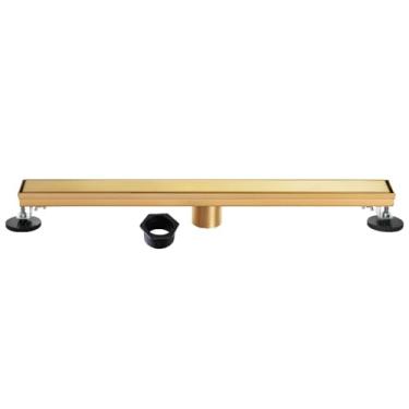 Imagem de Kingston Brass BSF3227 Dreno de chuveiro linear de aço inoxidável 81 cm com inserção de azulejo reversível e grade plana, latão escovado