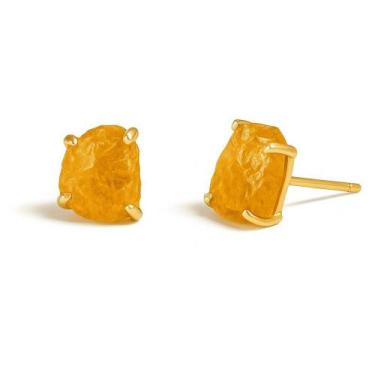 Imagem de Brinco Tarraxa Citrino Comercial - Cristal Natural, Banho Ouro 18k