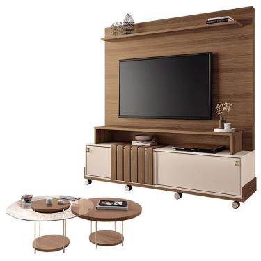Imagem de Estante Home Theater Bold Off White Castanho E Kit Mesa De Centro Sky Castanho – Hb Móveis