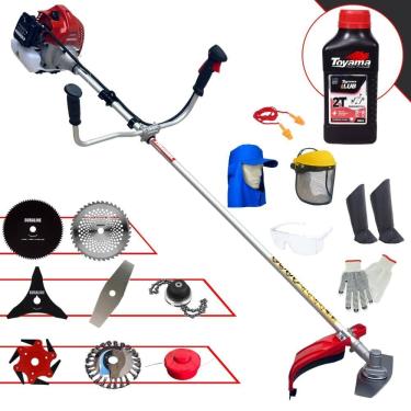 Imagem de Podador de Grama À Gasolina Kawashima BCJ620-L 62cc 3HP Alta Rotação Roçadeira Completa Com Carretel e Kit 7 Opções de Corte + EPI + ÓLEO TOYAMA 2T