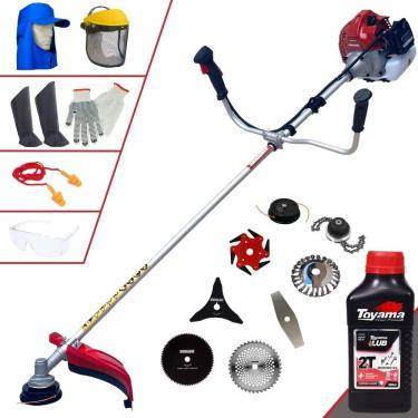 Imagem de Aparador de Grama Profissional À Gasolina Kawashima BCJ521L 52cc 2,5HP 10.000rpm Roçadeira Completa C/ 8 Opções de Cortes + EPI + ÓLEO TOYAMA 2 TEMPOS