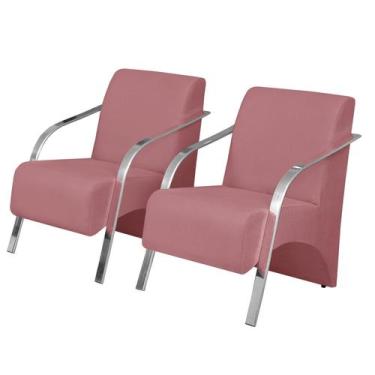 Imagem de Kit 2 Poltronas Decorativas Vênus 1 Lugar Braço Pé Alumínio DSalla Sue