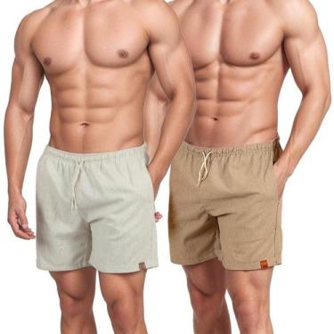Imagem de Kit 2 Short De Linho Masculino Básico Mauricinho Premium Lavado De Alt