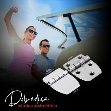 Imagem de Kit 2 Dobradiças Náuticas Assimétricas com Capa + Parafusos em Inox 30