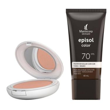 Imagem de Kit Protetor Solar Episol Color Pele Clara FPS 50 Pó Compacto 10g e Protetor Solar Tom 6 Negro FPS 70 40ml