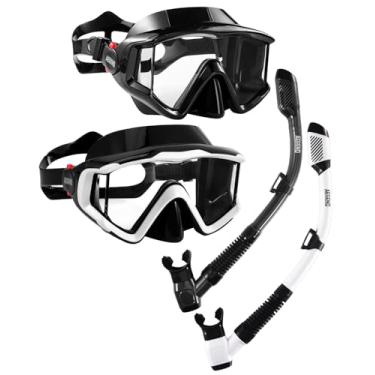 Imagem de Aegend Pacote com 2 equipamentos de mergulho para adultos, conjunto de snorkel seco, visão panorâmica, tecnologia anti-vazamento e anti-nevoeiro, alça ajustável para snorkeling, mergulho, natação com