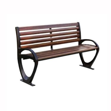 Imagem de ZzleoyuUUs-12 Banco de jardim ao ar livre marrom escuro banco de cadeira de alumínio pernas de fibra de vidro com encosto banco longo de pátio