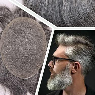 Imagem de Civmo Toupee masculina peruca masculina indetectável suíça cheia renda masculina peruca europeia sistema de reaplaçamento de cabelo humano peças de cabelo livre penteado 20 x 25 polegadas (1B misto