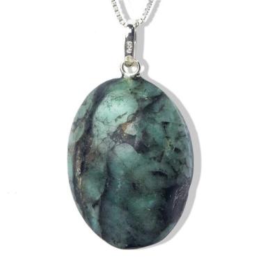 Imagem de Colar Cabochão Oval Esmeralda Pino Prata 950 - CristaisdeCurvelo