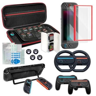 Imagem de Switch 2 Accessories Bundle for Nintendo, 18 in 1 Game Kit: Travel Carry Case Screen Protector with Alignment Frame Steering Wheels for Mario Kart Grips for Joycon Controller Console Protective Cover