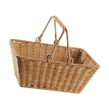 Imagem de IEUDNS Cesta de cozinha de vime sintético com alça, sacola de compras de supermercado, cesta de compras resistente e versátil para vegetais de quintal, M