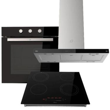Imagem de Kit Cooktop 4 Bocas - Forno De Embutir 77L - Coifa Ilha 90cm Oster 220V