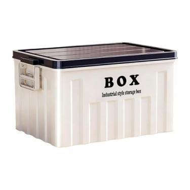 Imagem de YWJLQH Recipiente de Armazenamento com Tampa, Organizador de Porta-malas, Multifuncional, Grande Capacidade, Caixa Multiuso E Alças, Recipiente para Roupas E, Branco Azul, Tamanho real