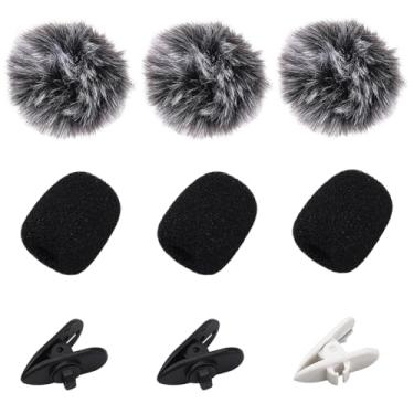 Imagem de CREATCABIN Pacote com 9 capas de microfone peludo Lavalier Lapela Kit de Microfone Pequena Esponja Poliéster Pompom Bola Plástico Clipes com Fio Conjuntos de Capas de Microfone para Brisas DIY