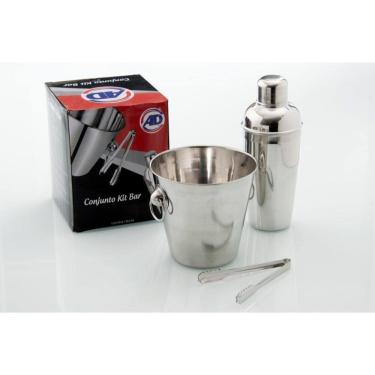 Imagem de Kit Bar Inox 3 Pçs 1.150Ml - Pegador - Coqueteleira 500 Ml