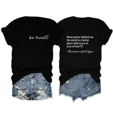 Imagem de Camiseta feminina Bwnilimeizn BWN Kindness Be Kind preta de verão GL