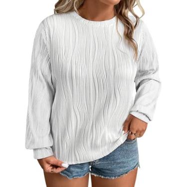 Imagem de Camiseta feminina Eytino plus size texturizada de manga comprida
