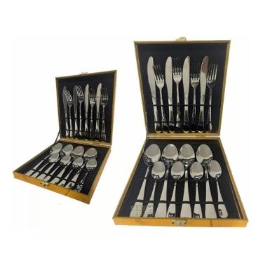 Imagem de Faqueiro 16 Pçs Aço Inox Com Maleta Dourada Luxo - Top Prata