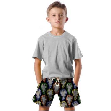 Imagem de Shorts Infantil Bermuda Calção Praia Verão Fantasma Halloween Colorido