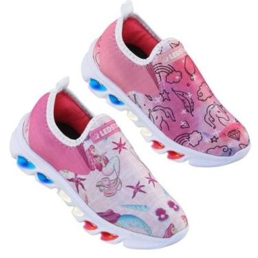 Imagem de Kit com dois pares de tenis de led ledstar feminino  sereia e unicorni