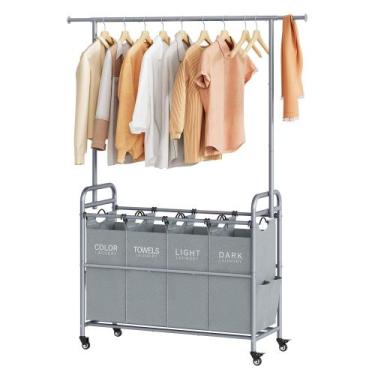 Imagem de Classificador de roupas Tajsoon com barra suspensa, 4 seções, cinza