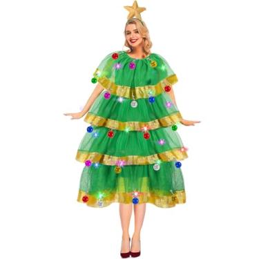 Imagem de Maazusa 47Pcs Christmas Tree Costume Set Women Christmas Tree Skirt with Headband Bells Party Dress Christmas Tree Adult Outfit (L)