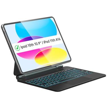 Imagem de Otuoor Capa para iPad 11th (A16 2025) e iPad 10ª geração com teclado – Teclado magnético estilo mágico para iPad 10ª geração (10,9 polegadas 2022) com luz de fundo de 7 cores, trackpad multitoque