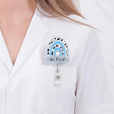 Imagem de Carretel de crachá de acrílico com clipe de metal, porta-cartão de identificação retrátil para cartões de acesso ao trabalho e crachás (azul)