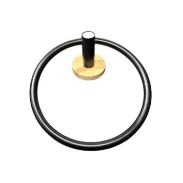 Imagem de Suporte Porta Toalha Adesivo Redondo em Bambu e Ferro - Clink