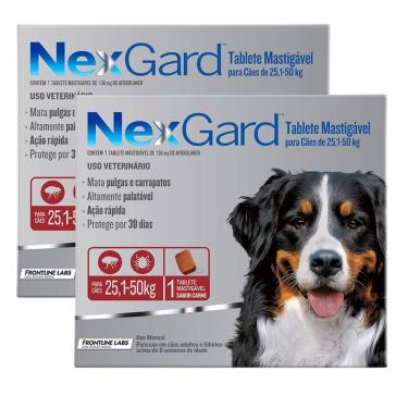 Imagem de Kit 2 NexGard Contra Pulgas e Carrapatos para Cães de 25,1 a 50kg 1 Tablete Mastigável