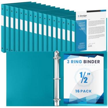 Imagem de Henoyso 16 fichários de 3 anéis de 1/2 polegada com capa transparente, ajuste flexível, tamanho carta 21,6 x 28 cm, fichários versáteis de papel para escola, escritório, casa, 1 bolso (turquesa)
