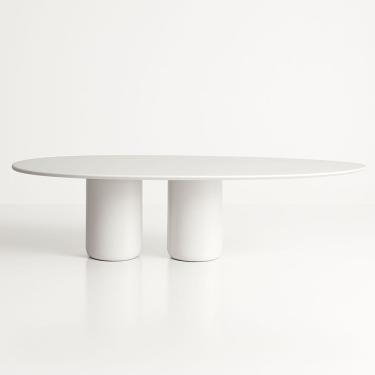 Imagem de Mesa De Jantar Oásis Orgânica Cilíndrica Laca Branca 198x122 Cm
