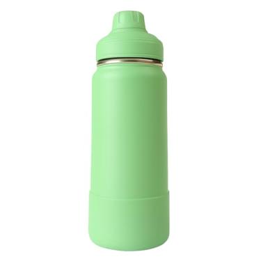Imagem de Garrafa Térmica 1000ML - Duplamente Isolada a Vácuo, Aço Inox 304, Capa Protetora da Base de Silicone, Mantém Bebidas Gelada 24 horas e Quente 12 horas (verde claro)