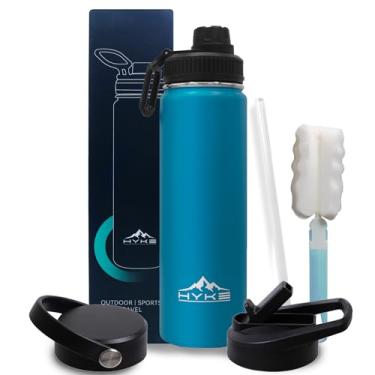 Imagem de U2PiCK Garrafa de água isolada de 680 g – Garrafa de aço inoxidável a vácuo com canudo, bico, alça, 3 tampas – à prova de vazamento, livre de BPA, serve para porta-copos – Garrafa térmica de metal