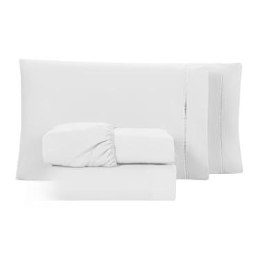 Imagem de Conjunto de lençóis com 04 peças de 400 fios, twin, queen e super soft king bed(Solteiro Branco)
