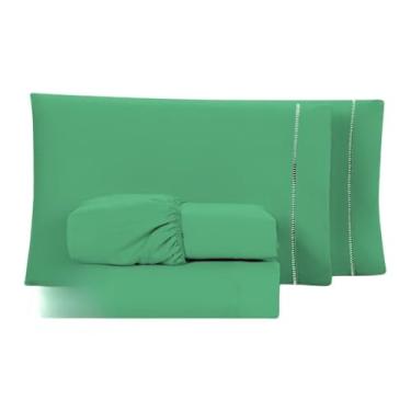 Imagem de Conjunto de lençóis com 04 peças de 400 fios, twin, queen e super soft king bed(Queen Verde)