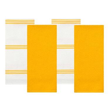 Imagem de Sticky Toffee Conjunto de 4 toalhas de cozinha de algodão felpudo, toalhas de mão amarelas e brancas, toalhas de chá, panos de limpeza reutilizáveis e absorventes, algodão Oeko-Tex, 71 cm x 40 cm