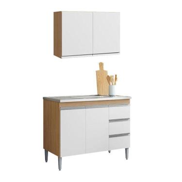 Imagem de Armário Aéreo 80 Cm Com Balcão De Pia 100 Cm Andréia Branco Amêndoa - Ajl