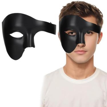 Imagem de Toyokar Máscara confortável de meia face com fitas, máscara de baile de máscaras, máscara fantasma da ópera, máscara fantasma veneziana leve para festa à fantasia de Halloween, preta