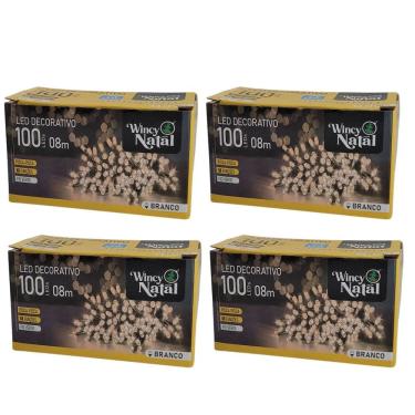 Imagem de Jogo 4 Piscas LED Branco Frio Sequencial 100 Lâmpadas 8 Funções Fio Verde 8 Metros 127V